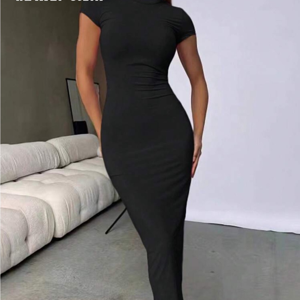 SHEIN Black Bodycon Midi Dress
